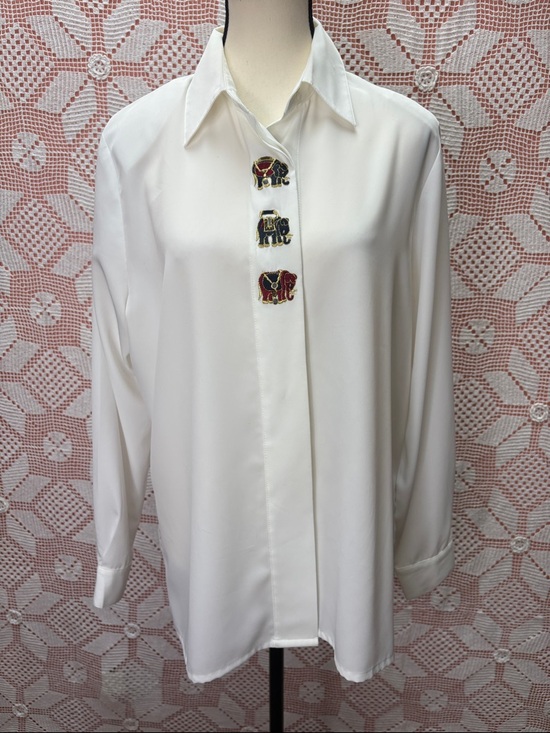 Tops - Vintage Italian Silk Blouse with Embroidered Elephant Accents